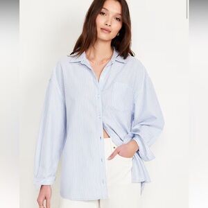 Old Navy Light Blue and White Striped Boyfriend Shirt